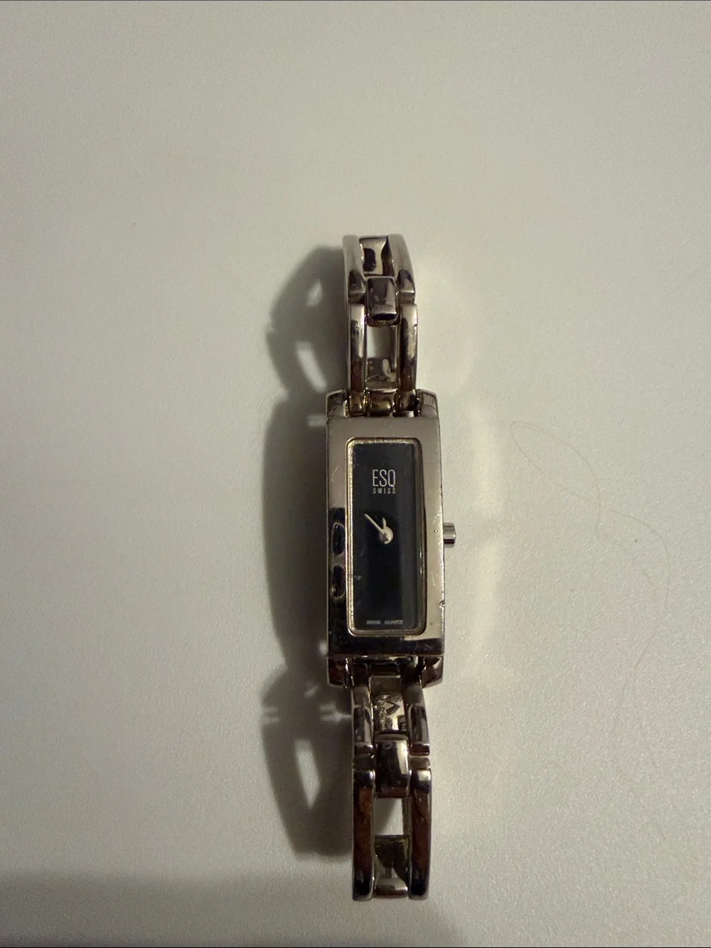 ESQ Ladies Rectangular Silver Bracelet Watch with Black Dial